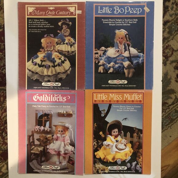 Lot of 4 Fairy Tale FIBRE-CRAFT crochet patterns Goldilocks, Little Bo Peep Etc - Picture 1 of 1